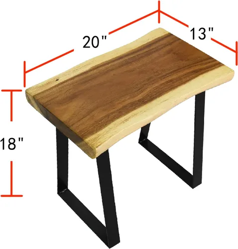 Miniatura 2 de Banco rectangular de madera natural, taburetes de entrada de madera maciza de 20 x 13 x 18 pulgadas de alto, mesa auxiliar rústica con borde vivo
