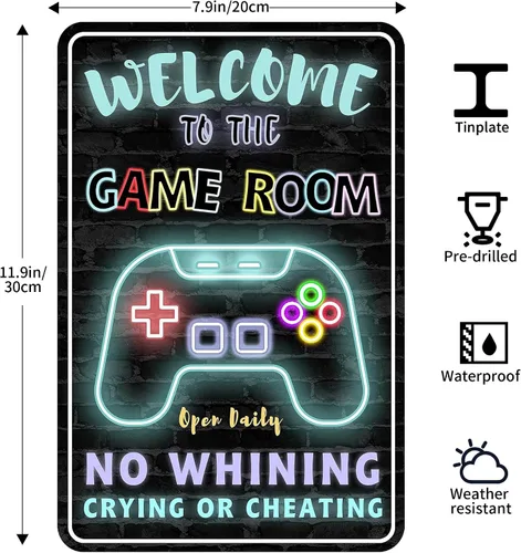 Miniatura 4 de Letrero de Metal para Sala de Juegos Decoración de Pared Gamer para Habitación de Juegos de Niños Dormitorio Jugadores Aluminio Estilo Rústico 12" X