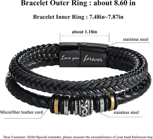 Miniatura 3 de Pulsera de cuero trenzado con texto en inglés To My Son "I Will Always Be with You', pulsera de cuero trenzado para hombre, hecha a mano, regalo