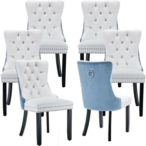 Miniatura 125 de ODUSE-DAILY - Juego de 4 sillas de cocina y comedor de terciopelo beige, tapizadas en tela, respaldo alto con alas, anilla metálica, estructura