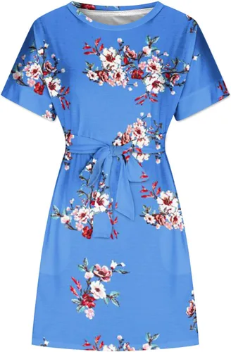 Miniatura 3 de Vestido Floral midi Mujer Vestido plisado bolsillos Rayas y teñido anudado Vestido de Calle de Manga Corta Cuello