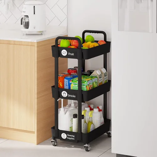 Miniatura 4 de Carritos de Almacenamiento de 3 Niveles Laiensia, Carrito Rodante Utilitario Multifunción Organizador de Almacenamiento de Cocina, Carrito