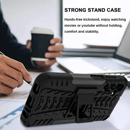 Miniatura 4 de para Samsung Galaxy A15 5G Funda con protector de pantalla de 2 paquetes, grado militar a prueba de golpes, cubierta acolchada resistente con Negro