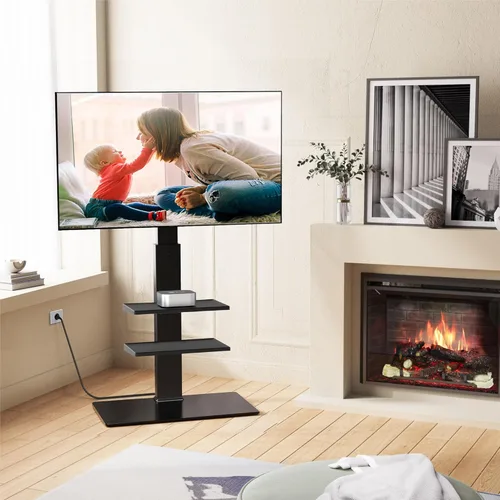 Miniatura 7 de FITUEYES Soporte de TV de suelo para TV de 32 a 75 pulgadas con toma de corriente, soporte de TV alto para dormitorio, sala de estar con base