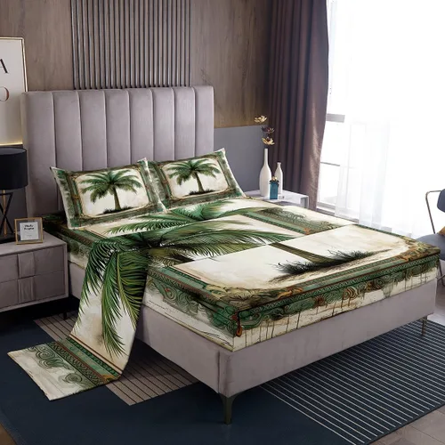 Miniatura 14 de Juego de sábanas de 3 piezas con diseño de playa oceánica, diseño de árbol de coco tropical, para decoración de habitación de niños, niñas, niños