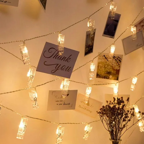 Miniatura 8 de Dopheuor Cadena de luces LED con clip de fotos, cadena de luces LED para colgar fotos, fotos, funciona con pilas para regalos, patio, Navidad