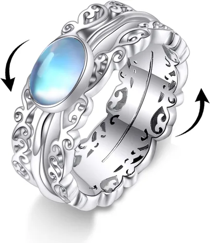 Miniatura 18 de VONALA Anillos giratorios de plata esterlina 925 con diseño de filigrana y girasol, cruz, piedra lunar, ágata musgo, anillos giratorios