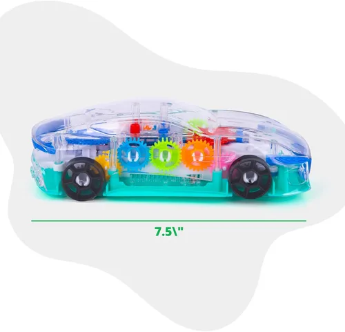 Miniatura 6 de ArtCreativity Juguete sensorial transparente con luz para niños, 1 unidad, auto de juguete con engranajes móviles coloridos, música y efectos LED