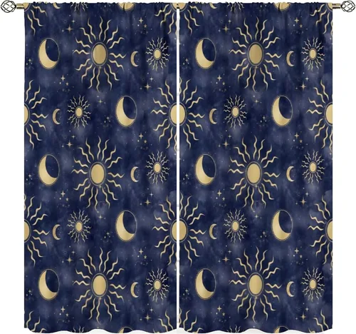 Miniatura 12 de Cortinas Florales de Luna Flores Silvestres Fase Jardín Iluminado por la Luna Estética Boho Primavera Naturaleza Juego de Tratamiento de Ventana