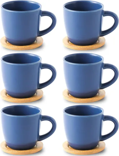 Miniatura 14 de HASENSE Juego de 6 tazas y platillos de espresso de 3 onzas, tazas Demitasse con asa para bebidas de café, café con leche, capuchino, café moca