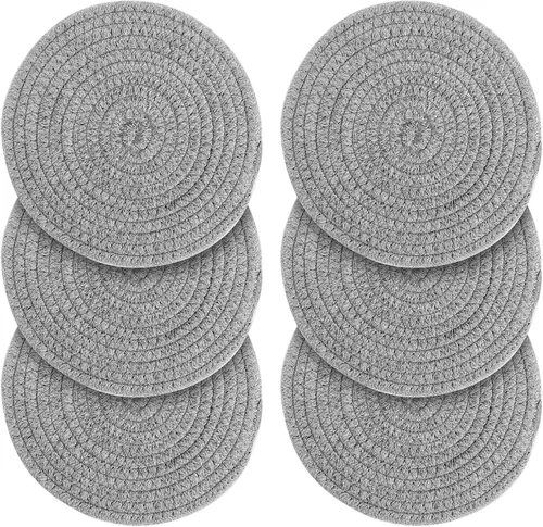 Miniatura 3 de Juego de salvamanteles de 100% algodón puro, juego de soportes para ollas calientes (juego de 6) elegantes posavasos, almohadillas calientes