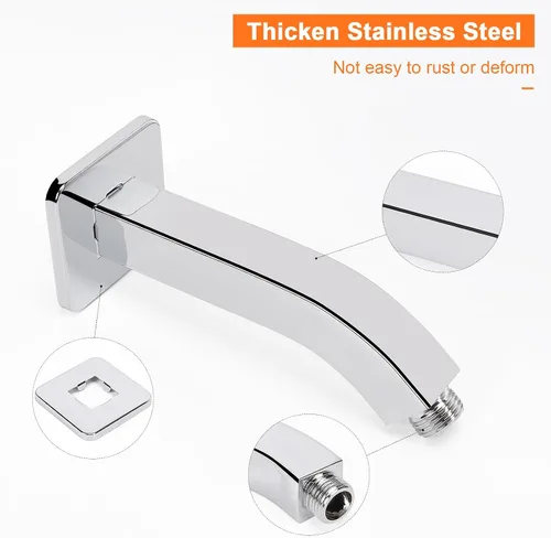 Miniatura 3 de Brazo de ducha con brida y cinta de teflón, tubo de ducha cuadrado montado en la pared, brazo de extensión de acero inoxidable 304 para cabezal