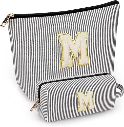 Miniatura 83 de 2 piezas de bolsas de maquillaje iniciales para mujeres: bolsa de cosméticos para viaje y artículos de tocador - Regalos de cumpleaños para niñas