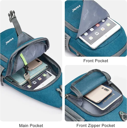 Miniatura 3 de G4Free Bolso bandolera RFID, mochila cruzada para el pecho, bolso de hombro para senderismo al aire libre Azul verdoso