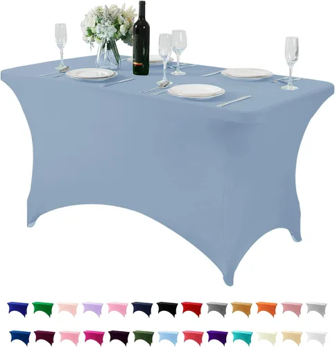 Miniatura 37 de Mantel de elastano para mesas de 4, 6 u 8 pies, mantel elástico universal ajustable para fiestas, banquetes, bodas y eventos - Verde manzana
