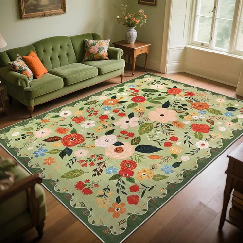 Miniatura 27 de U'Artlines Alfombra de Área Bohemia Lavable, 2x3 Pequeña Suave Antideslizante Vintage Felpudo para Puerta Frontal Interior Alfombra Verde
