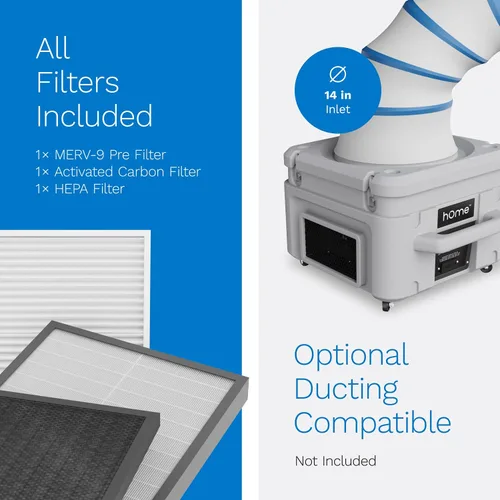 Miniatura 9 de hOmeLabs Depurador de aire portátil con filtración de 3 etapas, máquina de aire negativo apilable para uso industrial y comercial, limpiador de aire