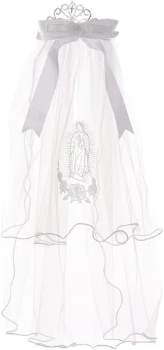 Miniatura 3 de Virgen María Tiara Bordado Corona Malla Primera Comunión Velo Chica Flor