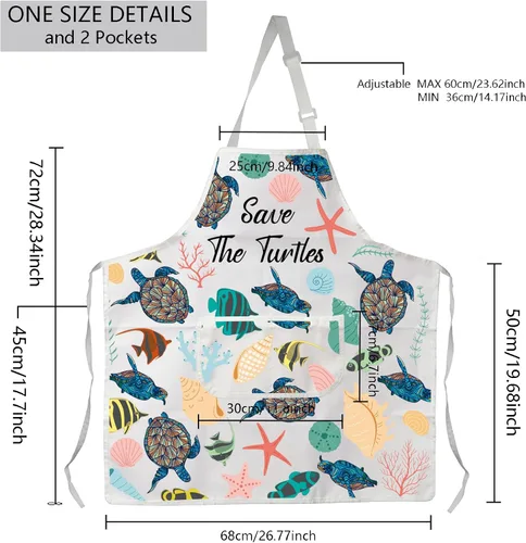 Miniatura 2 de MBMSO Delantal de cocina de tortuga, delantal de tortuga marina para mujer, regalo para amantes de las tortugas marinas, delantal de regalos