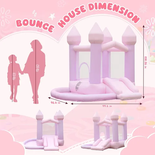 Miniatura 4 de FBSPORT Casa de rebote blanca inflable, castillo hinchable con soplador de aire, castillo hinchable para interiores y exteriores con gran pelotero