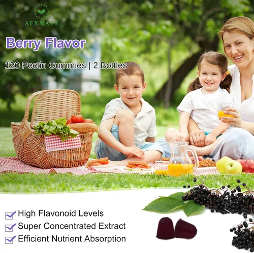 Miniatura 4 de AFXMATE Sambucus - Gomitas de saúco, gomitas de saúco negro con zinc y vitamina C para adultos, sin azúcar, gomitas multivitamínicas para niños