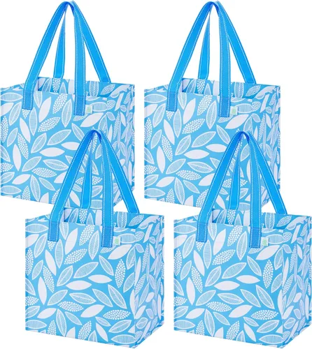 Miniatura 8 de VENO Paquete de 4 bolsas de comestibles reutilizables de Navidad, bolsas de compras resistentes con asas, para carrito de compras con parte inferior