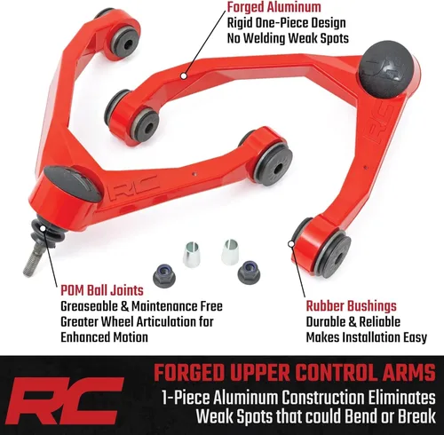 Miniatura 3 de Rough Country Brazos de control superiores de aluminio forjado para Toyota Tundra (2007-2021) con elevación de 3.5 pulgadas, paquete de 2, rojo