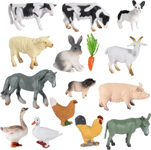 Miniatura 8 de SIENON Juego de 12 piezas de figuras de animales de granja, mini juguetes de plástico realistas para niños, juego educativo de animales de granja