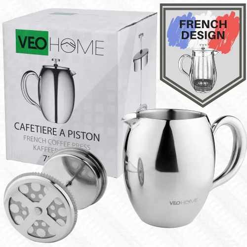 Miniatura 6 de VeoHome - Émbolo de 0,75 litros - Irrompible y mantiene el café caliente durante mucho tiempo gracias a su doble carcasa de acero inoxidable