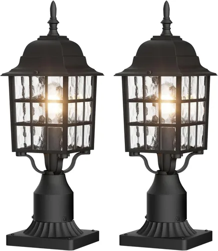 Miniatura 8 de Paquete de 2 luces de poste para exteriores del atardecer al amanecer, lámpara exterior con base de montaje en muelle, luz de farol de poste