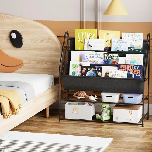 Miniatura 3 de aboxoo Estantería independiente para niños, para sala de estar, estantes de libros de 32 pulgadas con 4 bolsillos profundos, organizador de libros