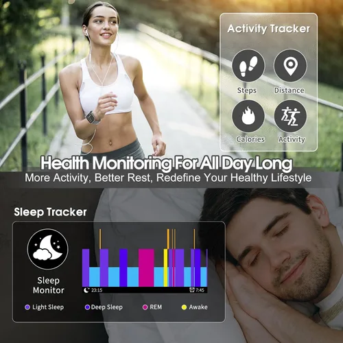 Miniatura 4 de aycy Reloj inteligente para hombres y mujeres, llamada Bluetooth, pantalla táctil HD de 1.85 pulgadas, reloj de fitness con monitor de frecuencia