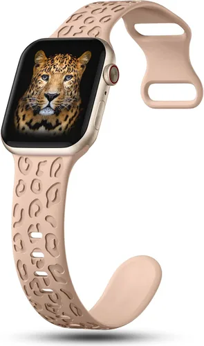 Miniatura 2 de CreateGreat - Paquete de 4 bandas grabadas con diseño de leopardo compatibles con Apple Watch para mujeres de 38mm 40mm 41mm 42mm 44mm 45mm 46mm
