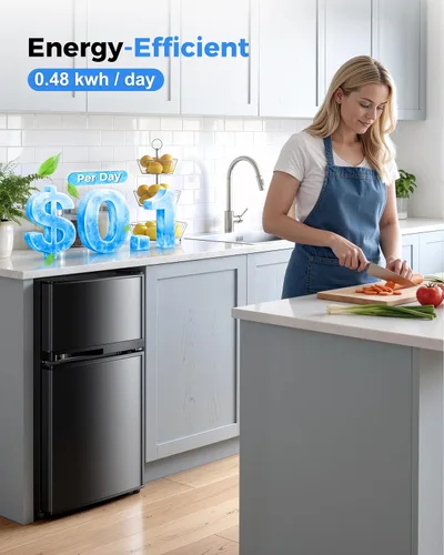 Miniatura 7 de Tehanld - Refrigerador de doble puerta con congelador, 3.55 pies cúbicos, refrigerador pequeño con congelador, 7 ajustes de temperatura ajustable