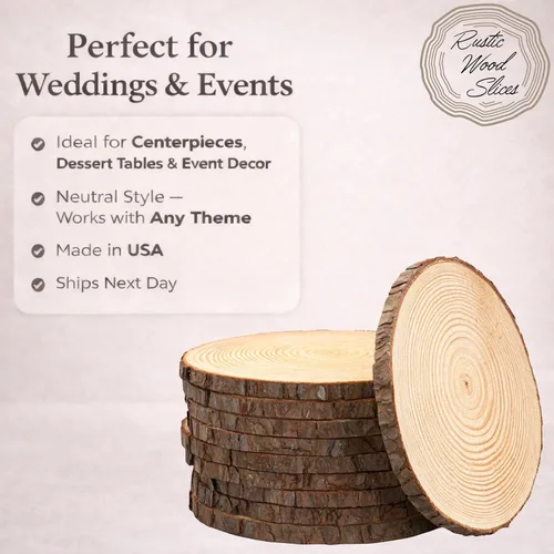 Miniatura 2 de Juego de (12) rebanadas de madera natural de 10-11 pulgadas, decoraciones rústicas para fiestas, decoración rústica de boda, galletas de madera (12)