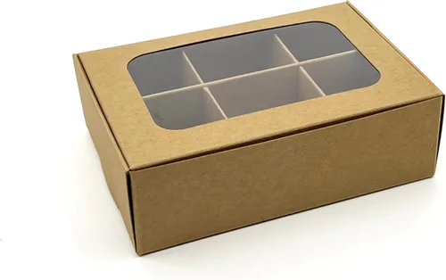 20 cajas de regalo de papel kraft con ventana y divisores, 6 compartimentos extra pequeños, 5 x 3.5 x 1.57 pulgadas, cajas de dulces vacías para