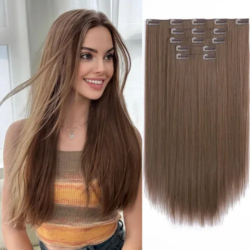 Miniatura 20 de Extensiones de cabello sintético con clip, color burdeos de 18 pulgadas de largo, invisibles, gruesas, extensiones de cabello lacio con clips, 5
