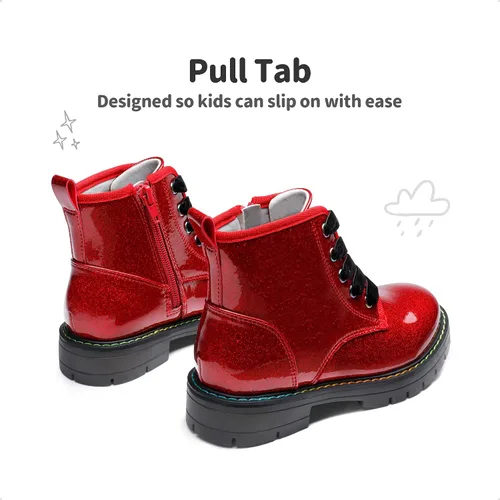 Miniatura 5 de DREAM PAIRS Botas de tobillo con purpurina para niñas y niños, zapatos de combate con cremallera lateral con cordones (bebéniño pequeñoniño grande)