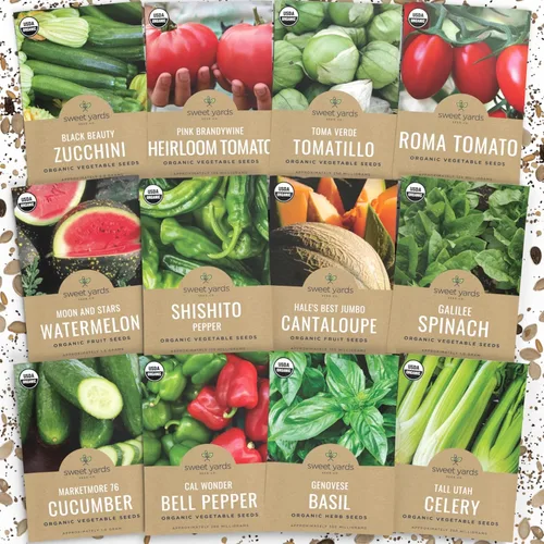 Paquete variado de semillas orgánicas de verano, 12 paquetes individuales, temporada 2026, albahaca, tomate, pepino, sandía y mucho más para plantar