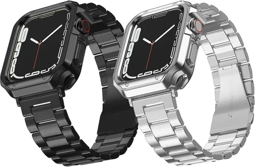 Miniatura 11 de Paquete de 2 correas diseñadas para Apple Watch, correa de pulsera para i-Watch Series 9 8 7 6 5 4 3 2 1 SE, cadena de metal de acero inoxidable