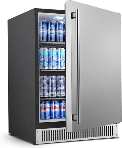 Coolski - Refrigerador de bebidas de 24 pulgadas, 180 latas, debajo del mostrador, con acero inoxidable, refrigerador integrado y de pie para