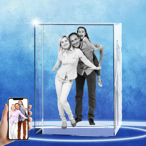 Foto de cristal 3D personalizada, marco de fotos de vidrio grabado con láser, gran aniversario, cumpleaños, Navidad, Día del Padre, regalos