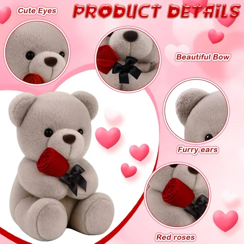 Miniatura 3 de 2 piezas de oso de peluche pequeño para el día de San Valentín de 13.78 pulgadas con rosa, blanco y marrón, osos de peluche suaves, regalos para San