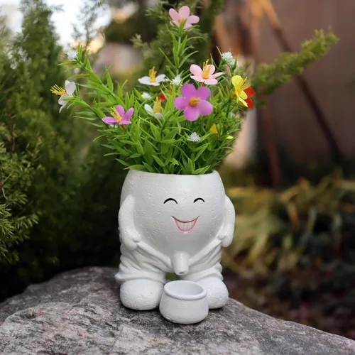 Miniatura 7 de Dolkgy Bonita maceta de cabeza, divertida maceta para plantas para decoración de interiores y exteriores, macetas únicas de cactus para oficina