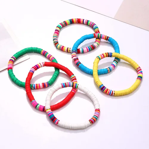 Miniatura 79 de Surfer Heishi - Pulseras apilables para mujer, apilables, de vinilo arcoíris, disco de arcilla, pulseras elásticas para la amistad, joyería bohemia