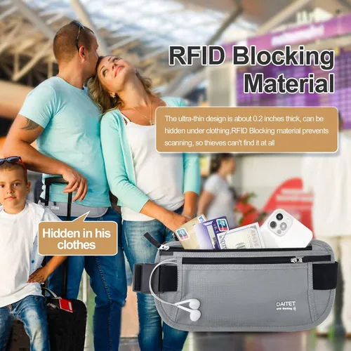 Miniatura 50 de DAITET Cinturón de dinero, soporte para pasaporte, cartera de viaje oculta segura con bloqueo RFID, riñonera encubierta (negro), Negro, Rfid
