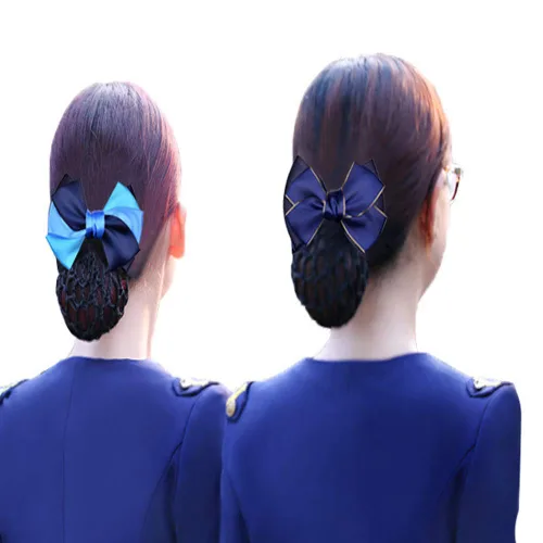 Miniatura 9 de Woman Pro Snood Net Bow Barrette Hair Clip Moño Cover Set Bowknot Decoración Café gris púrpura azul