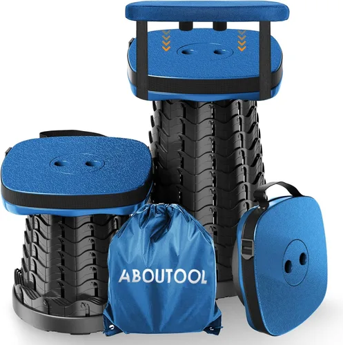 Miniatura 15 de aboutool Taburete plegable para campamento, taburete portátil plegable cuadrado con cojín de asiento elástico y bolsa de nailon ajustable, Verde