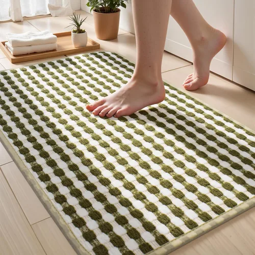 Miniatura 33 de Tapetes de baño antideslizantes delgados para debajo de la puerta, tapetes de baño de secado rápido absorbentes con respaldo de goma trenzado