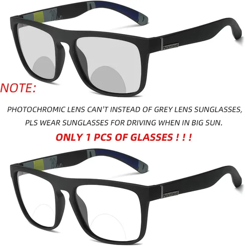 Miniatura 2 de laureles Gafas de lectura bifocales lentes fotocromáticas para hombre, gafas de sol de transición deportivas cuadradas para lectores